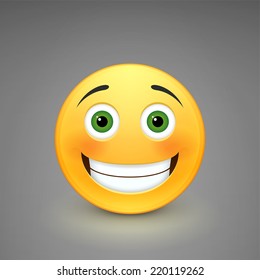 Smiling emoticon isolated on a gray background. Vector illustration.