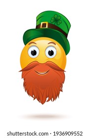 Smiling emoticon with a leprechaun hat. Emoji for Saint Patrick's Day. Vector illustration