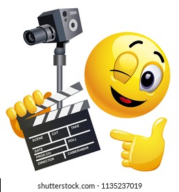 Smiling emoticon like film director shooting the frame for his new movie.