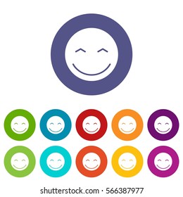 Smiling emoticon set icons in different colors isolated on white background