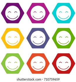 Smiling emoticon set many color hexahedron isolated on white vector illustration