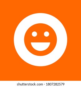 Smiling emoticon sign. In white circle on a orange background.