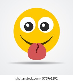 Smiling emoticon with tongue in a flat design