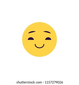 Smiling emoticon vector illustration - comic face smiley ball with positive expression and closed eyes isolated on white background. Flat happy yellow emoji with satisfied emotion.