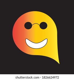 Logo del vector del emoticono sonriente sobre fondo amarillo, con emoción negra