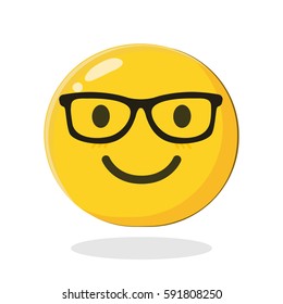 Smiling emoticon wearing eyeglasses. Cartoon Isolated vector illustration on white background