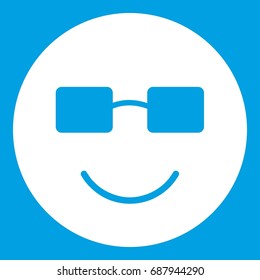 Smiling emoticon white isolated on blue background vector illustration