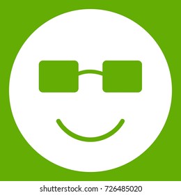 Smiling emoticon white isolated on green background. Vector illustration