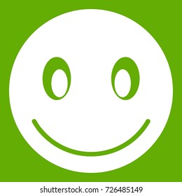 Smiling emoticon white isolated on green background. Vector illustration