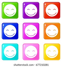 Smiling emoticons of 9 color set isolated vector illustration