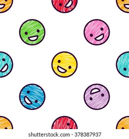 Smiling Emoticons Doodle Seamless Pattern Stock Vector Royalty Free Shutterstock