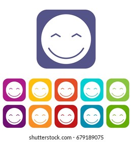 Smiling emoticons set vector illustration in flat style In colors red, blue, green and other