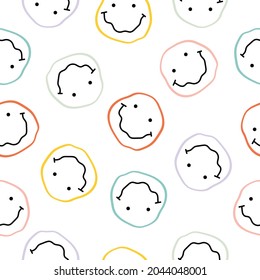 Smiling emoticons. Vector seamless pattern with smiles colorful. Hand drawn trendy Vector illustration for kids. Good for Fabric, textile, giftware, wallpaper, for book design and more