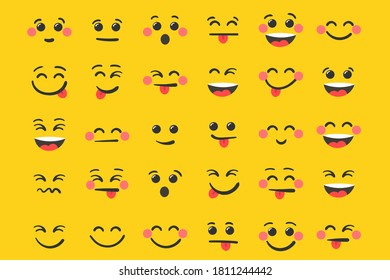 Emoticones sonrientes para el día de la risa mundial.
Elemento de diseño, plantilla de emoticonos alegres. Isolación, ilustración vectorial.