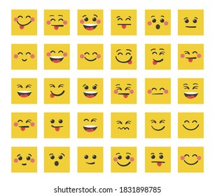 Smiling emoticons for world laughs day.
Design element, template of cheerful emoticons. Isolated, vector illustration.