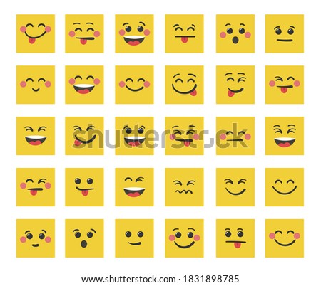 Smiling emoticons for world laughs day.
Design element, template of cheerful emoticons. Isolated, vector illustration.