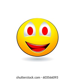 Smiling emotion with red teeth on a white background. Vector illustration