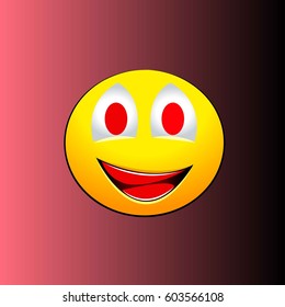 Smiling emotion with red teeth on a pink background. Vector illustration