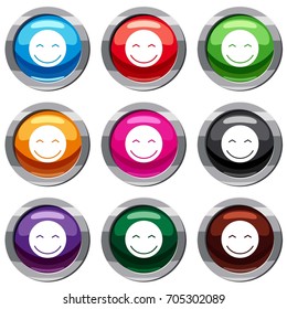 Smiling emotset icon isolated on white. 9 icon collection vector illustration