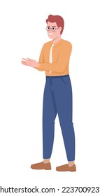 Smiling employee clapping hands semi flat color vector character. Editable figure. Full body person on white. Business simple cartoon style illustration for web graphic design and animation