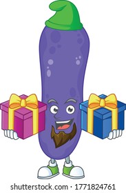 A smiling escherichia coli cartoon design having Christmas gifts. Vector illustration