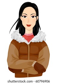 A Smiling Eskimo Dressed in Winter Clothes Standing with Arms Crossed - Vector