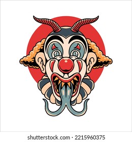 smiling evil clown scary illustration