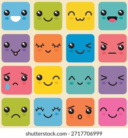 Expresión sonriente Cubos Arte Feliz Triste Preocupación Expresión tranquila Caras Kawaii