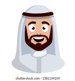Smiling face of Arab man in white national dress. Avatar for the social network. Middle Eastern guy with a beard.