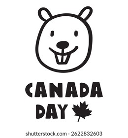 Smiling face of beaver. Canada day. Outline vector illustration on white background.