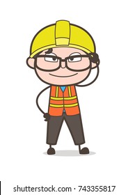 Smiling Face with Big Eye Frame - Cute Cartoon Male Engineer Illustration