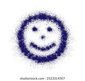 Smiling face, blue spray grunge paint. Vector illustration