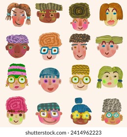 smiling face of boy and girl. people character vector illustration.