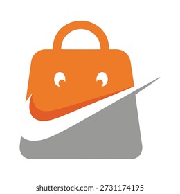 Smiling face briefcase with orange and gray colors and white accents icon