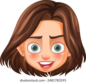 Smiling face with brown hair and big eyes