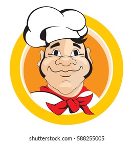 smiling face of the chef in round frame