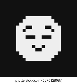 Smiling face with closed eyes, smiling emoticon, emoji, smiley. Pixel art style. Funny cartoon character. Web icon. Facial expression. 1-bit style. Isolated abstract vector.