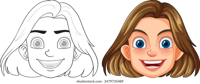 Smiling face with colored and outline versions