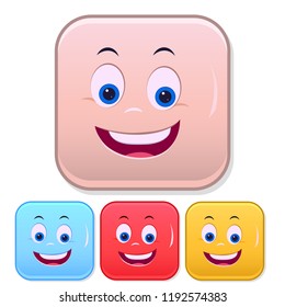  Smiling face comic icon Colorful set. Vector happy face