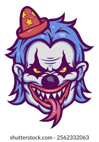 Smiling face of a demonic clown vector illustration.