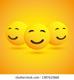 Smiling Face from Different Angles - Emoticons in Front of a Yellow Background, Vector Design, Concept Illustration