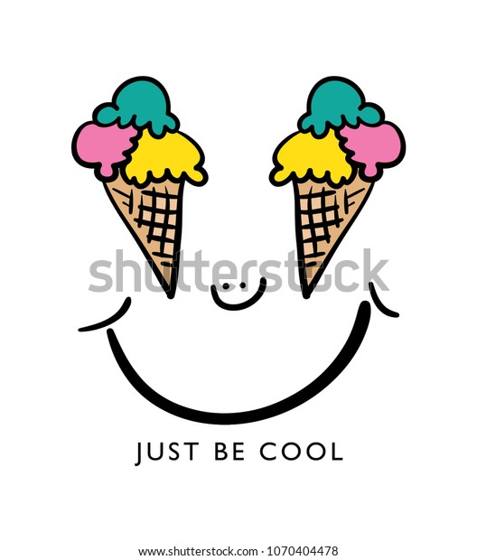 Smiling Face Drawing Ice Cream Eyes Stock Vector (Royalty Free) 1070404478