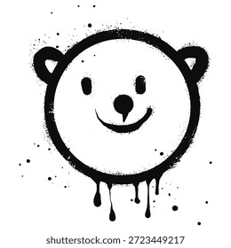 Personaje de oso emoji de cara sonriente. Spray graffiti que representa un oso sonriente. aislado sobre fondo blanco. Ilustración vectorial