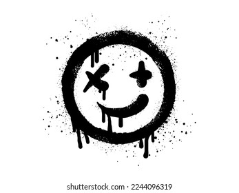 smiling face emoji character  Spray painted graffiti smile face in black over white  isolated white background  vector illustration