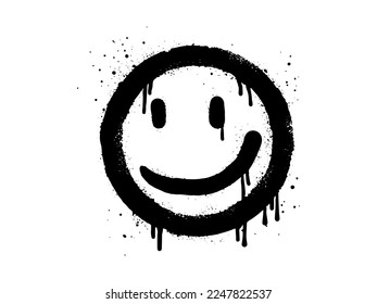 smiling face emoji character. Spray painted graffiti smile face in black over white. isolated on white background. vector illustration