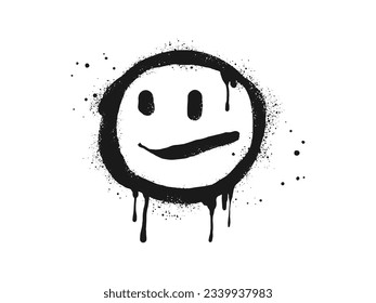 smiling face emoji character. Spray painted graffiti smile face in black over white. isolated on white background. vector illustration