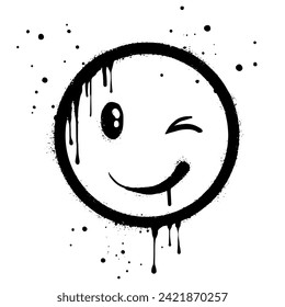 smiling face emoji character. Spray painted graffiti smile face in black over white. isolated on white background. vector illustration