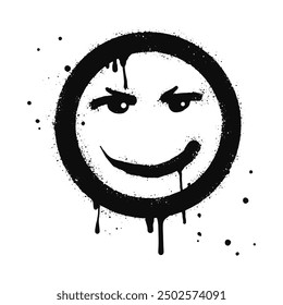 smiling face emoji character. Spray painted graffiti smile face in black over white. isolated on white background. vector illustration