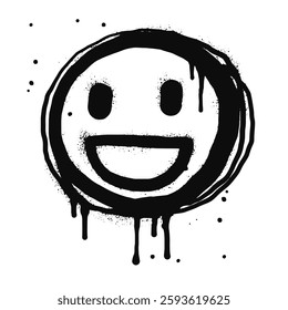 smiling face emoji character. Spray painted graffiti smile face in black over white. isolated on white background. vector illustration