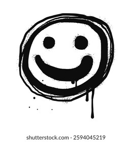 smiling face emoji character. Spray painted graffiti smile face in black over white. isolated on white background. vector illustration